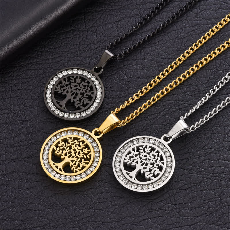 Buddha Stones Collier pendentif rond Arbre de Vie en acier titane - image 8