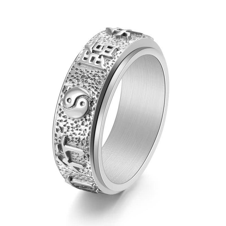 Buddha Stones Anneau rotatif d'équilibre Yin Yang Bagua en acier titane - Argent - US12 - image 2