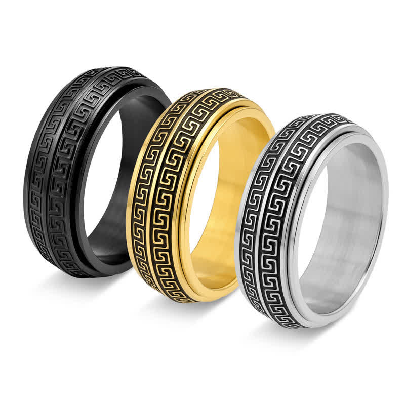Buddha Stones Bague de protection rotative à motif grec en acier titane - image 7