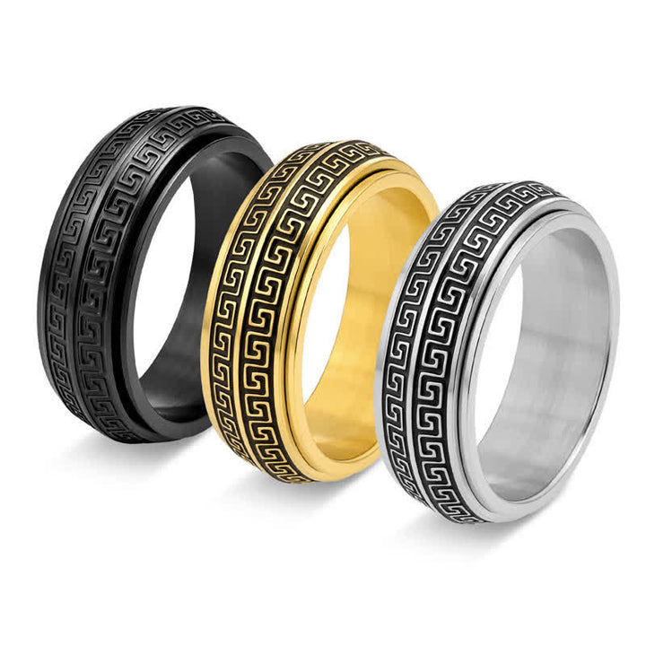 Buddha Stones Bague de protection rotative à motif grec en acier titane - image 7