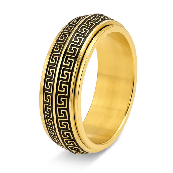 Buddha Stones Bague de protection rotative à motif grec en acier titane - Or - US13 - image 3