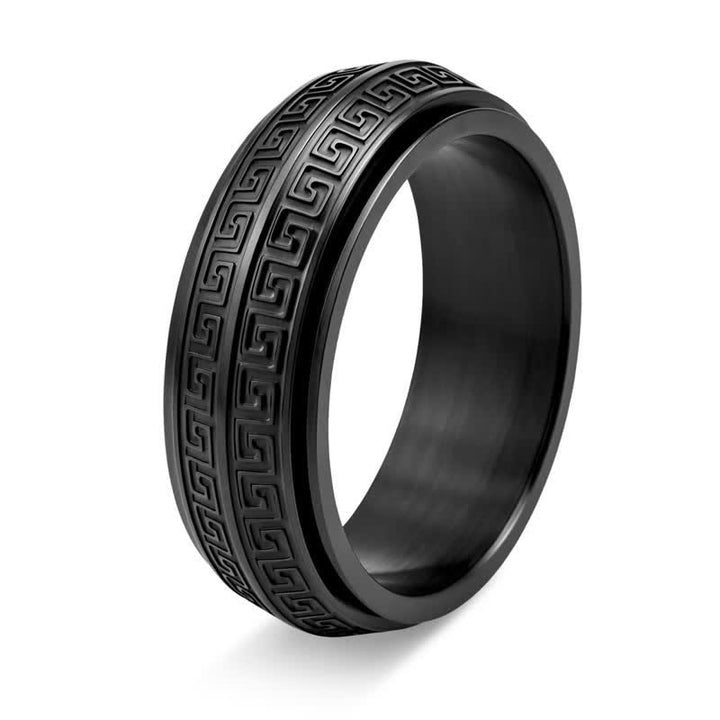 Buddha Stones Bague de protection rotative à motif grec en acier titane - Noir - US13 - image 6
