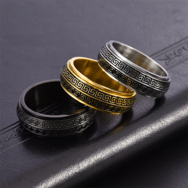 Buddha Stones Bague de protection rotative à motif grec en acier titane - image 9