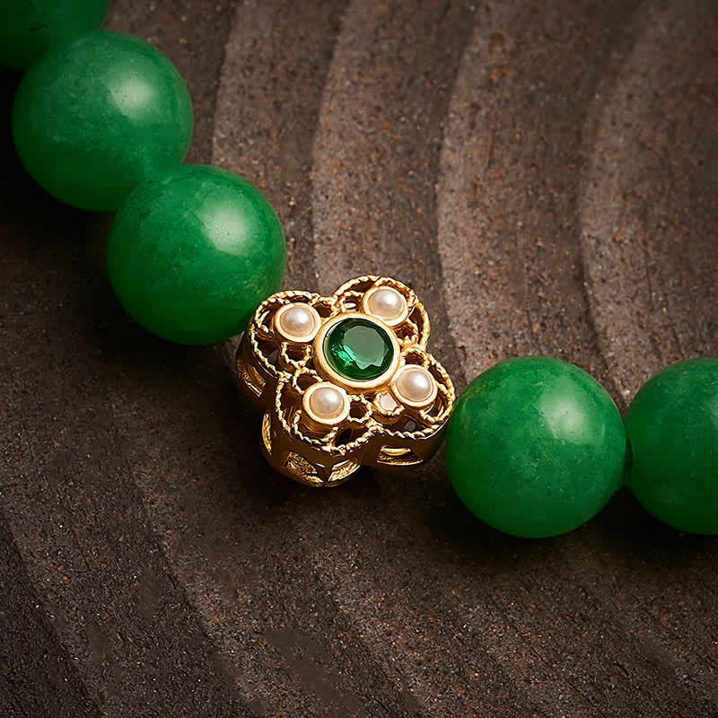 Buddha Stones Bracelet de paix en perles de quartzite et de jade naturel, orné de fleurs - image 5