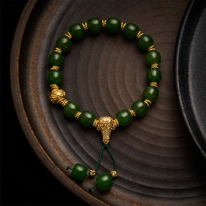 Buddha Stones Bracelet Cyan Jade Harmony à accent doré - Jade cyan 9*10 mm - image 0