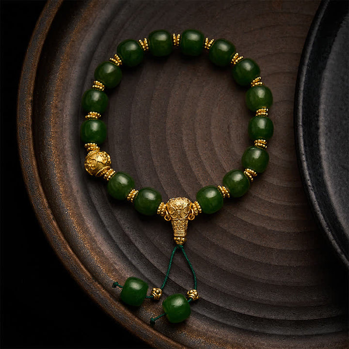 Buddha Stones Bracelet Cyan Jade Harmony à accent doré - Jade cyan 9*10 mm - image 0