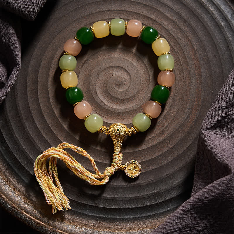 Buddha Stones Bracelet en perles rectangulaires arrondies en quartzite de jade cyan et jade harmonieux - image 1