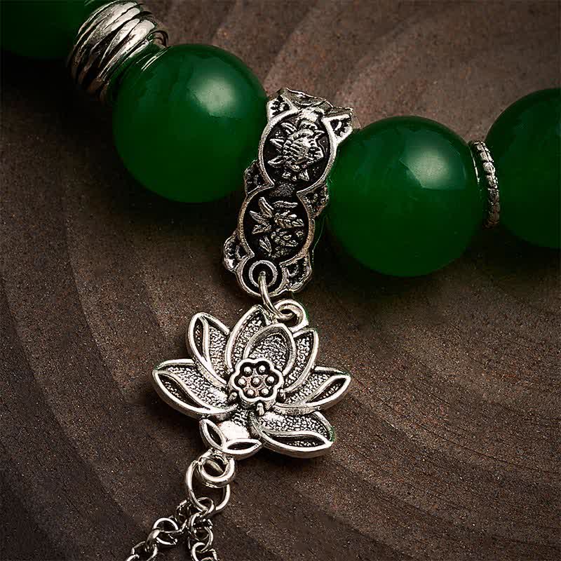 Buddha Stones Bracelet de protection en quartzite vert naturel et perles de jade, breloque lotus. - image 2