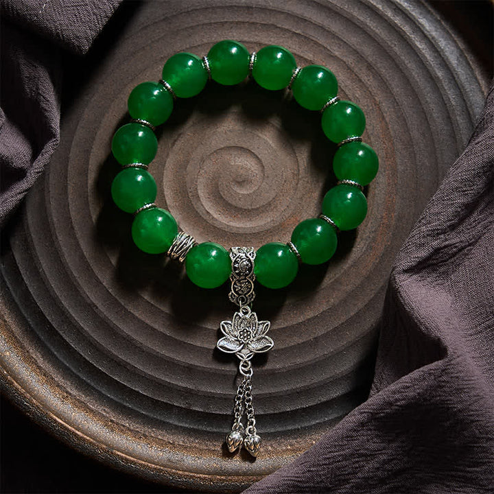 Buddha Stones Bracelet de protection en quartzite vert naturel et perles de jade, breloque lotus. - image 1
