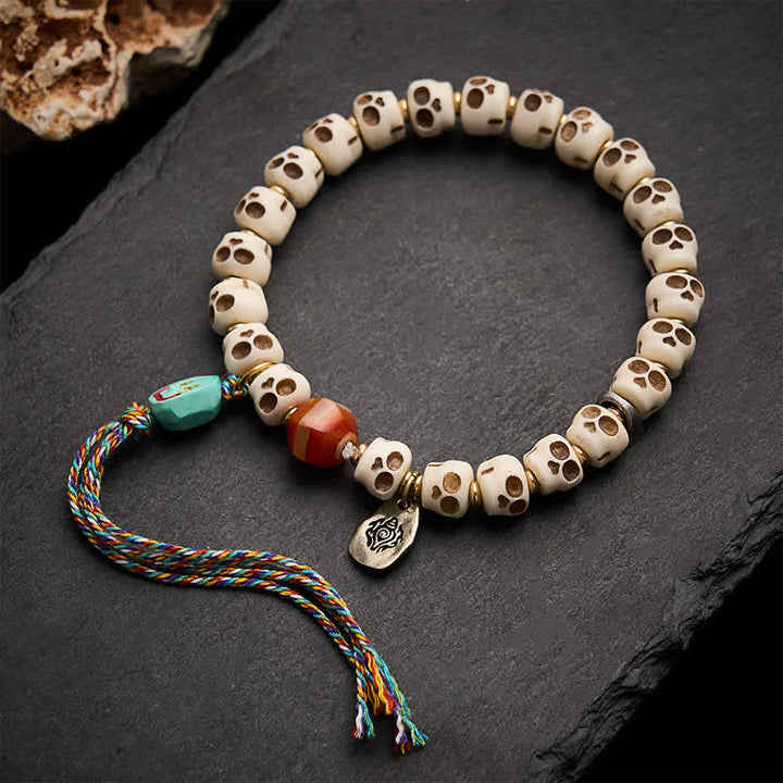 Buddha Stones Bracelet d'ancrage en perles d'os tibétaines, motif crâne du Seigneur de la Forêt des Cadavres - image 2