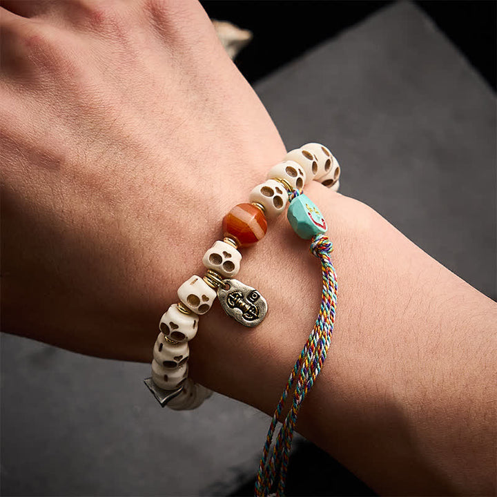 Buddha Stones Bracelet d'ancrage en perles d'os tibétaines, motif crâne du Seigneur de la Forêt des Cadavres - image 3