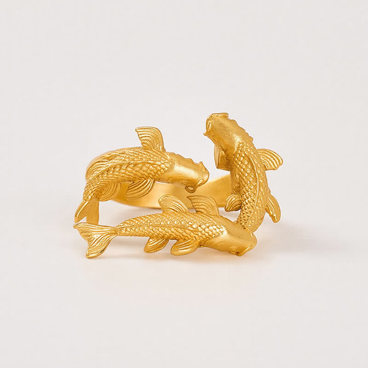 Buddha Stones Bague ouverte rétro en alliage avec trois carpes koï, symbole de richesse - image 6
