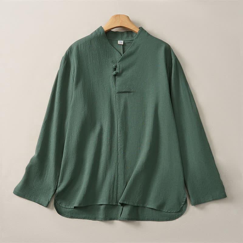 Chemises à manches longues pour femmes, style Tang, col mandarin, en coton uni, motif Buddha Stones, printemps/automne décontracté - Vert d'eau - US16，UK/AU20，EU48 (5XL) - image 0
