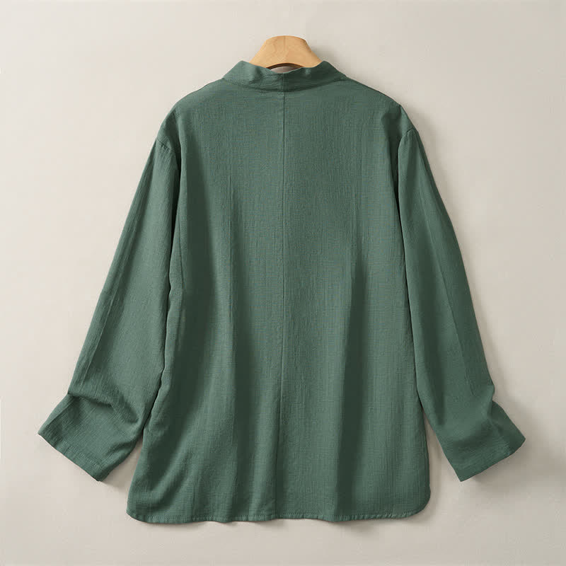 Chemises à manches longues pour femmes, style Tang, col mandarin, en coton uni, motif Buddha Stones, printemps/automne décontracté - image 1
