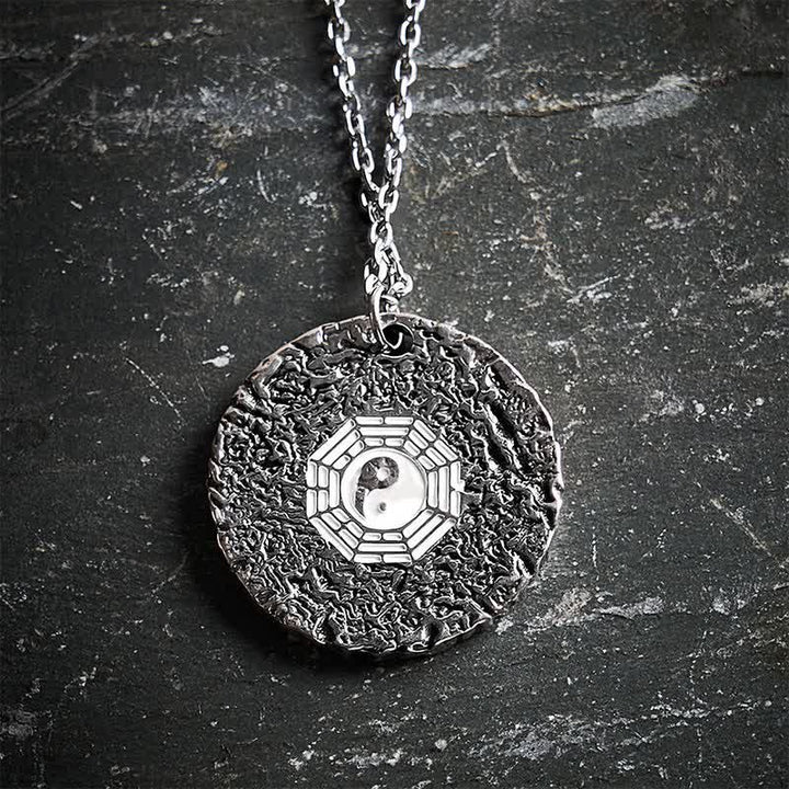 Buddha Stones Collier pendentif rond gravé Yin Yang Balance en cuivre - image 2