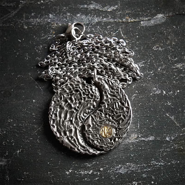 Buddha Stones Collier pendentif rond gravé Yin Yang Balance en cuivre - image 3