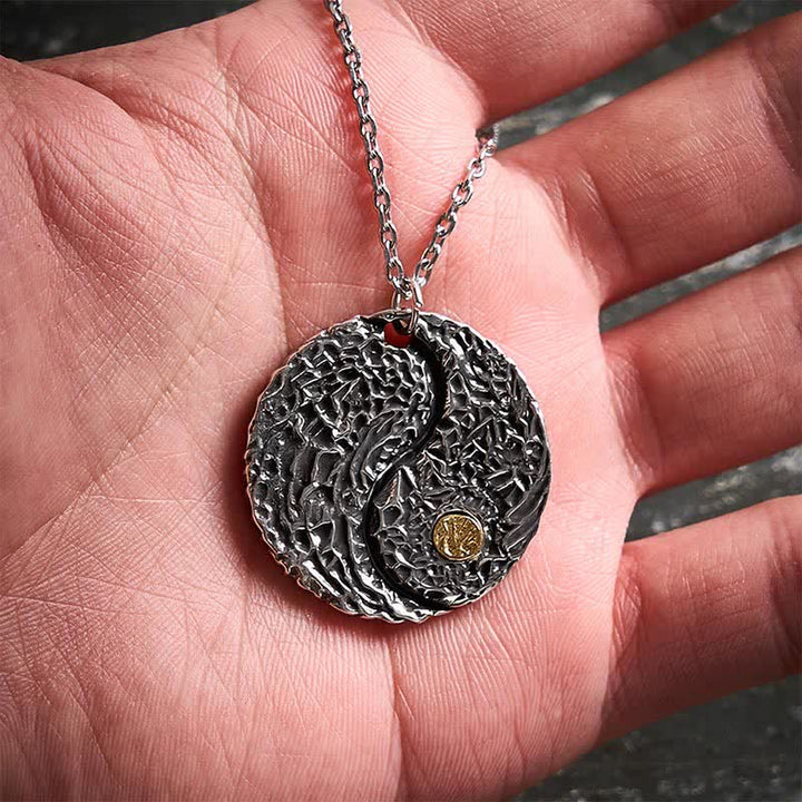 Buddha Stones Collier pendentif rond gravé Yin Yang Balance en cuivre - image 5