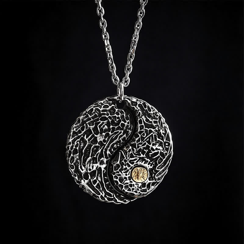 Buddha Stones Collier pendentif rond gravé Yin Yang Balance en cuivre - image 4