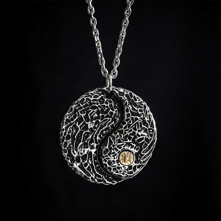 Buddha Stones Collier pendentif rond gravé Yin Yang Balance en cuivre - image 4