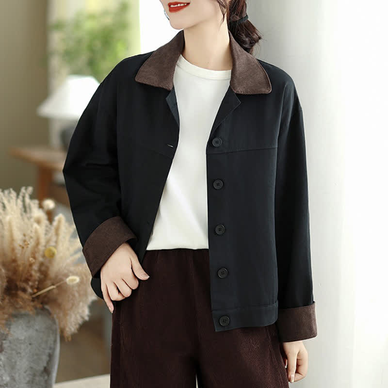 Buddha Stones Veste femme unie à boutons, style vintage décontracté automne, avec finitions contrastées - Noir - US8-10, UK/AU12-14, EU40-42 (2XL) - image 0
