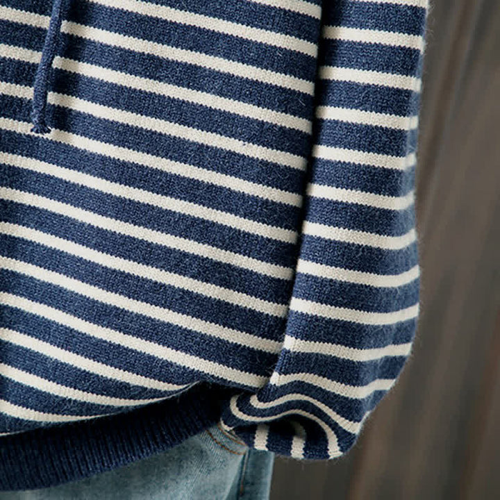 Buddha Stones Sweat à capuche rayé en coton pour femme, style classique décontracté automne-hiver, avec cordon de serrage - image 8