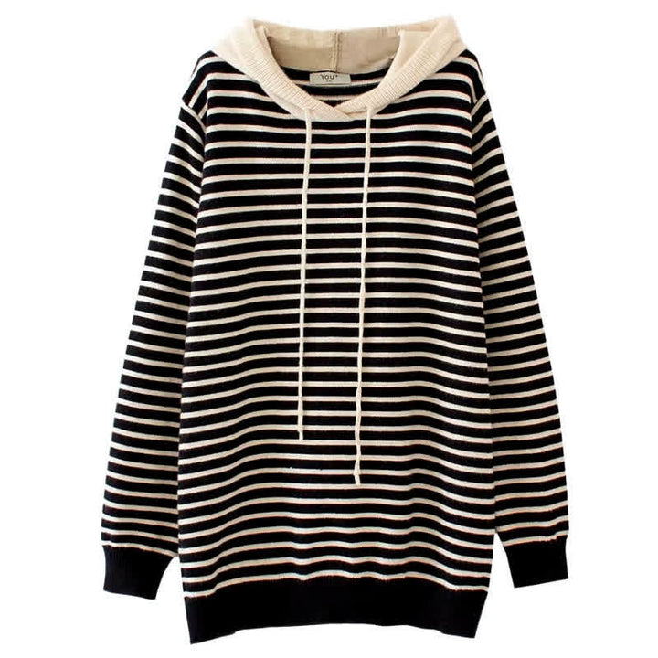 Buddha Stones Sweat à capuche rayé en coton pour femme, style classique décontracté automne-hiver, avec cordon de serrage - image 12