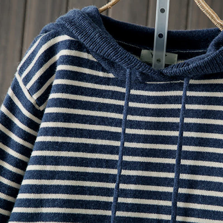 Buddha Stones Sweat à capuche rayé en coton pour femme, style classique décontracté automne-hiver, avec cordon de serrage - image 2
