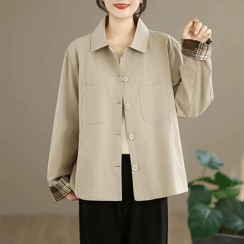 Buddha Stones Vestes basiques minimalistes pour femmes, unies, avec poches plaquées, style automne - image 1