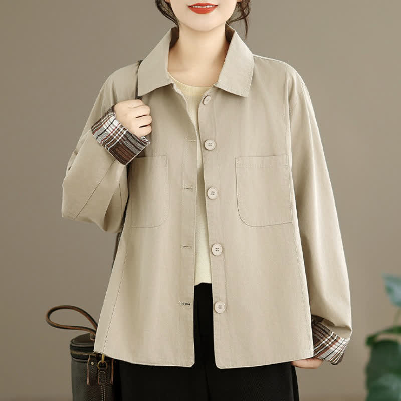 Buddha Stones Vestes basiques minimalistes pour femmes, unies, avec poches plaquées, style automne - Beige - US8-10, UK/AU12-14, EU40-42 (2XL) - image 0