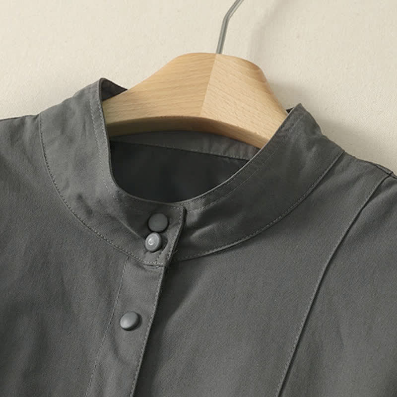 Buddha Stones Veste courte femme unie à col mandarin, style minimaliste décontracté automne-hiver, avec poches - image 1