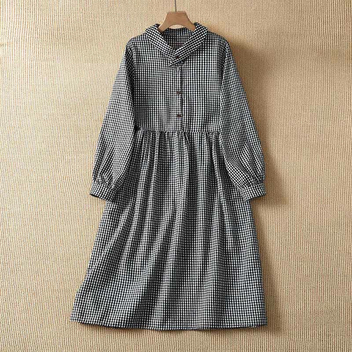 Buddha Stones Robe d'automne vintage à manches longues et poches, boutonnée, à carreaux vichy noirs et blancs - Gris - US12, UK/AU16, EU44 (2XL) - image 0