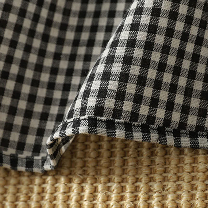 Buddha Stones Robe d'automne vintage à manches longues et poches, boutonnée, à carreaux vichy noirs et blancs - image 6