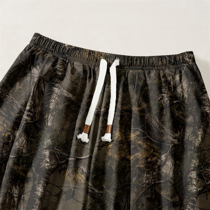 Buddha Stones Pantalon harem pour homme en pur coton, motif camouflage marbré, cordon de serrage et poches - image 3