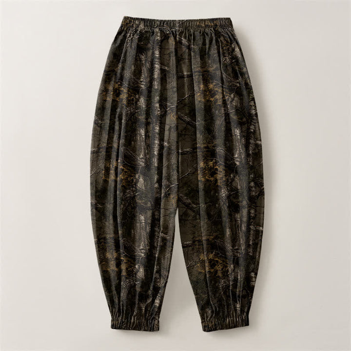 Buddha Stones Pantalon harem pour homme en pur coton, motif camouflage marbré, cordon de serrage et poches - image 2