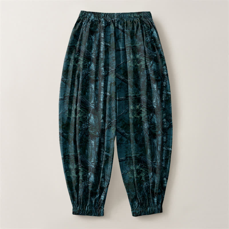 Buddha Stones Pantalon harem pour homme en pur coton, motif camouflage marbré, cordon de serrage et poches - image 8