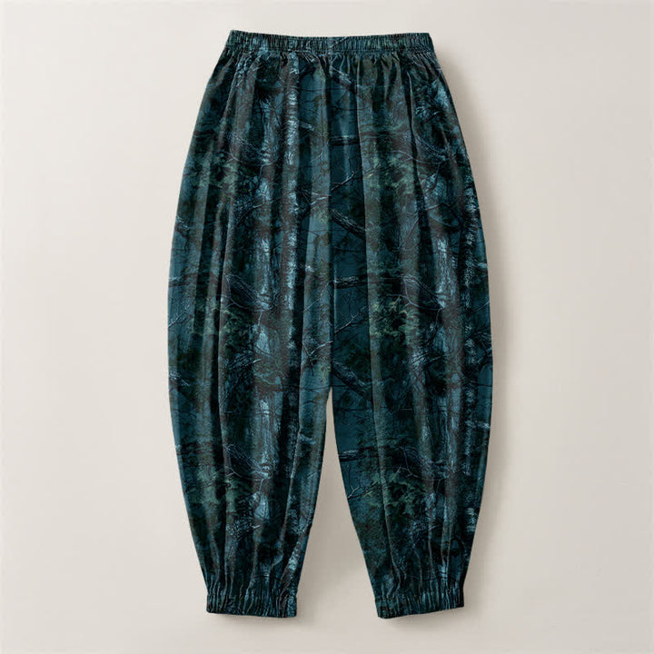 Buddha Stones Pantalon harem pour homme en pur coton, motif camouflage marbré, cordon de serrage et poches - image 8