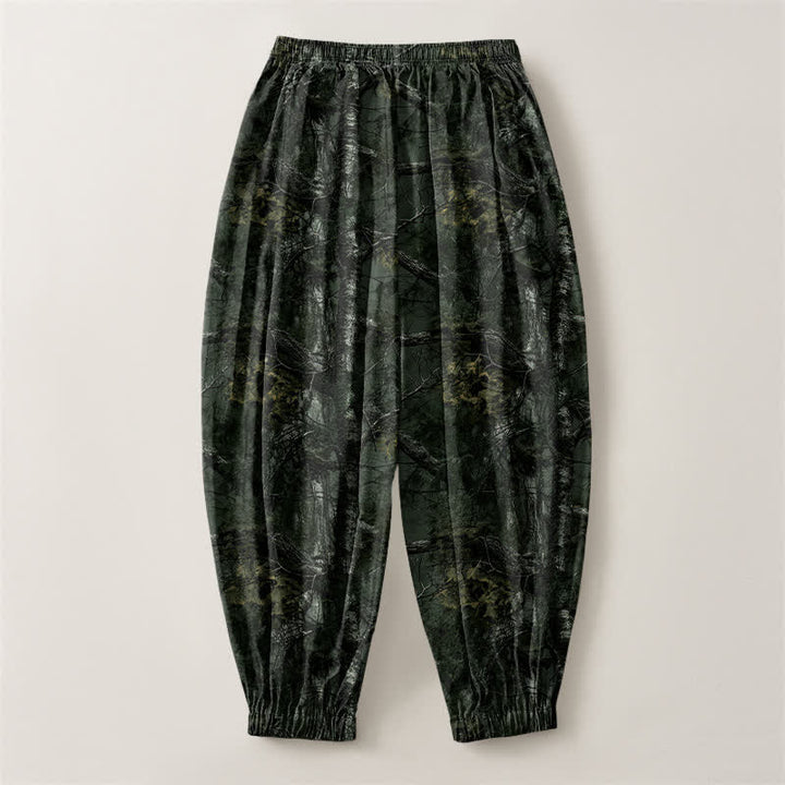 Buddha Stones Pantalon harem pour homme en pur coton, motif camouflage marbré, cordon de serrage et poches - image 14