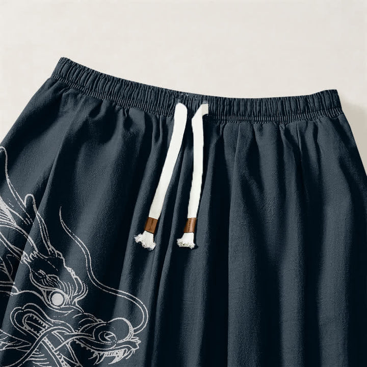 Buddha Stones Pantalon harem pour homme en pur coton blanc à motif de nuages ​​et de dragons, avec cordon de serrage et poches. - image 9
