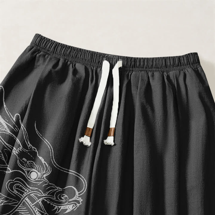 Buddha Stones Pantalon harem pour homme en pur coton blanc à motif de nuages ​​et de dragons, avec cordon de serrage et poches. - image 15