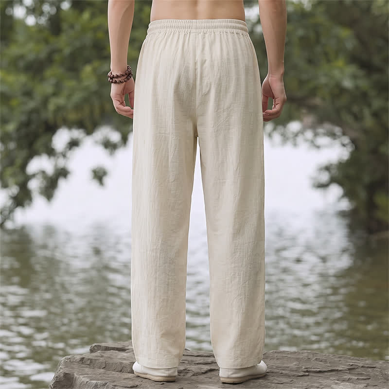 Buddha Stones Pantalon long uni classique printemps-été minimaliste à cordon de serrage, coupe droite, avec poches - image 1