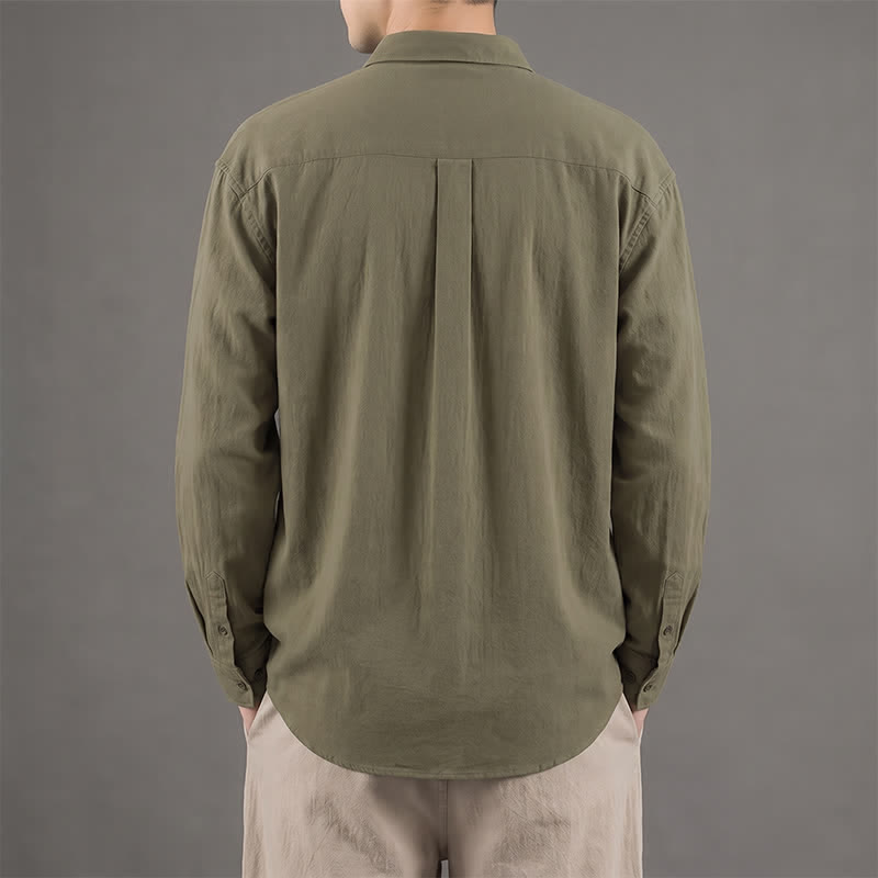 Buddha Stones Chemises à manches longues pour homme, en coton uni, décontractées, avec poches plaquées, idéales pour le printemps et l'automne. - image 1