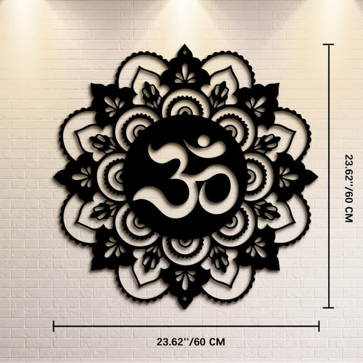 Buddha Stones Mandala OM sacré de pleine conscience, décoration murale ronde en fer forgé - Dimensions approximatives : 60 cm x 60 cm x 0,12 cm / 23,62 po x 23,62 po x 0,05 po - image 13