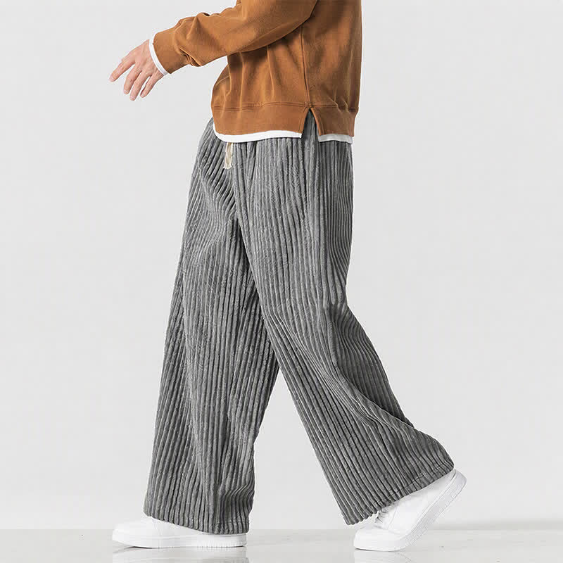 Buddha Stones Pantalon long en velours côtelé uni, style vintage, automne-hiver, avec cordon de serrage et poches. - image 1