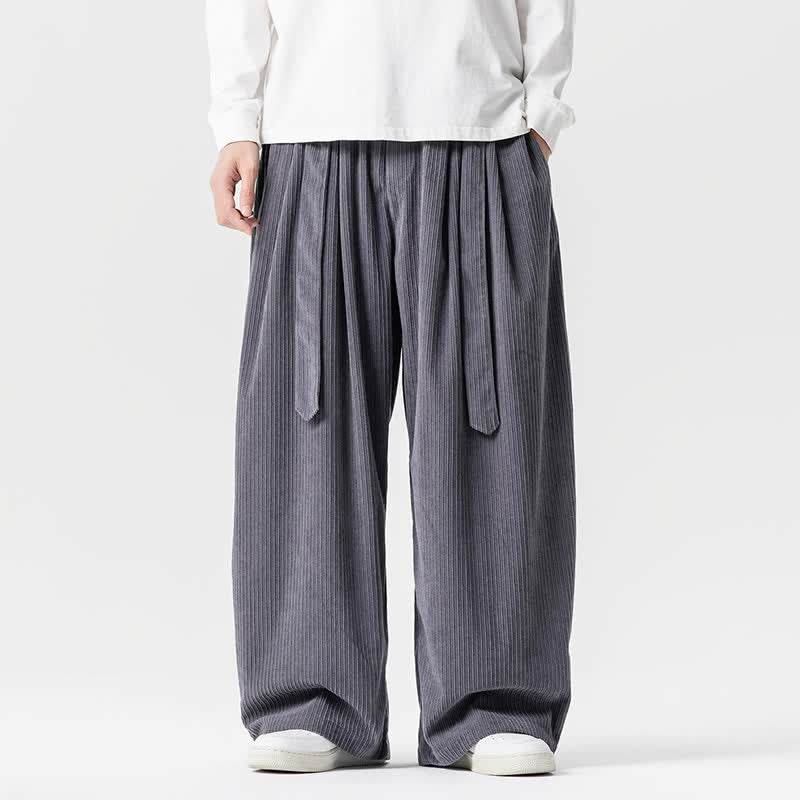 Buddha Stones Pantalon long en velours côtelé uni, style vintage, décontracté automne-hiver, avec cordon de serrage et poches. - Gris ardoise - US/UK/AU46，EU56 (5XL) - image 0