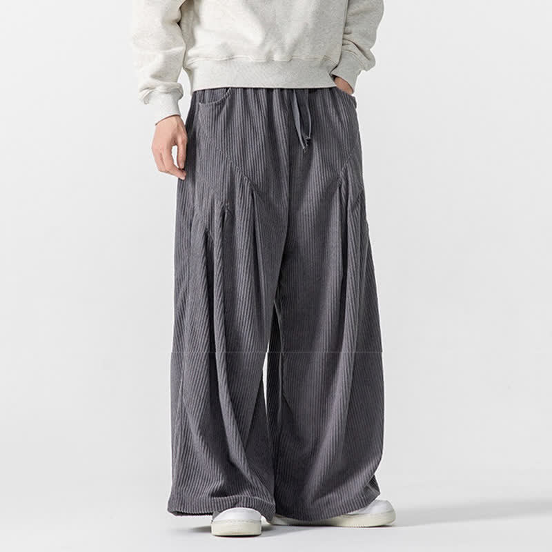 Buddha Stones Pantalon long décontracté automne-hiver à cordon de serrage, en velours côtelé, pour homme, jambes larges et poches - image 1
