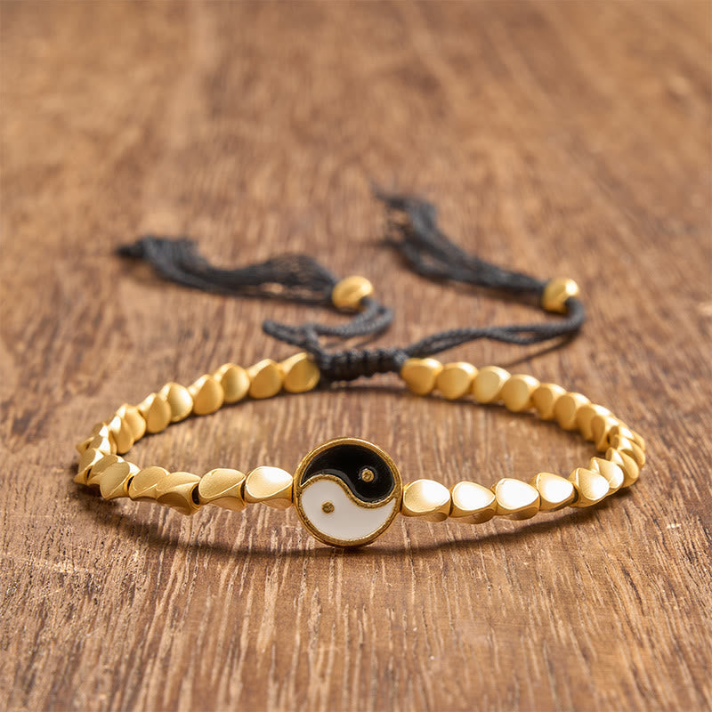 Buddha Stones Bracelet d'équilibre en perles de cuivre Yin Yang tibétaines et cordon noir - image 1