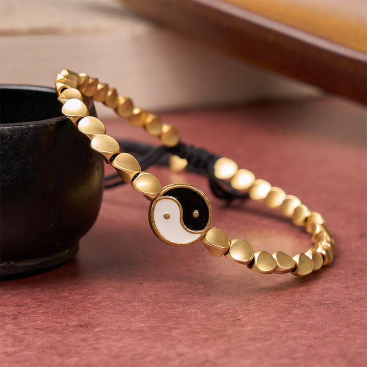 Buddha Stones Bracelet d'équilibre en perles de cuivre Yin Yang tibétaines et cordon noir - image 8