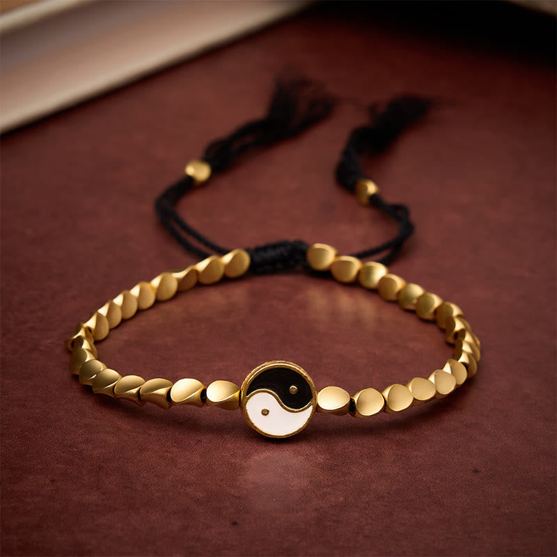 Buddha Stones Bracelet d'équilibre en perles de cuivre Yin Yang tibétaines et cordon noir - image 1
