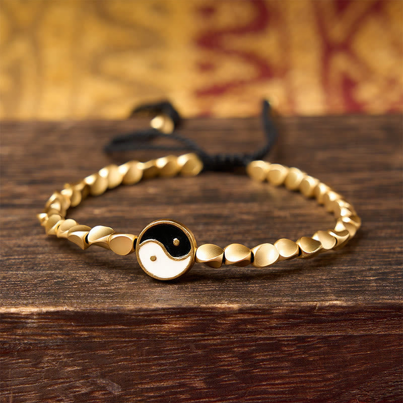 Buddha Stones Bracelet d'équilibre en perles de cuivre Yin Yang tibétaines et cordon noir - image 4