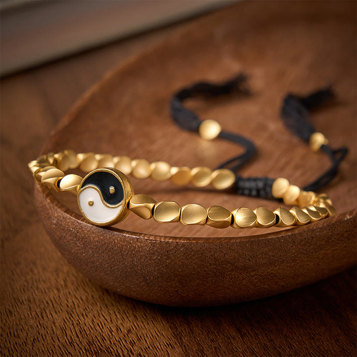 Buddha Stones Bracelet d'équilibre en perles de cuivre Yin Yang tibétaines et cordon noir - image 3